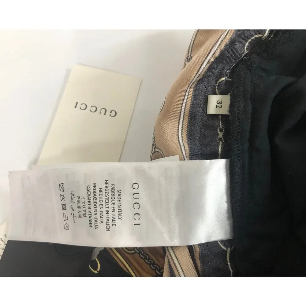 NWT Gucci Bi-Material Velvet/Silk Horsebit Logo Striped Joggers Size 32 $2800.00